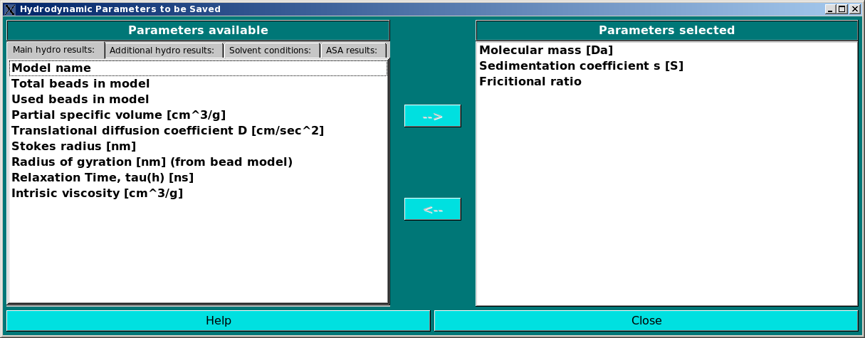 SOMO Parameters to be Saved Screen