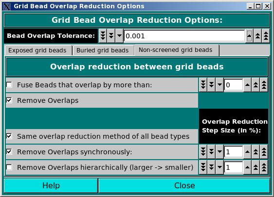 Non-screened Grid Beads Overlap Reduction Options