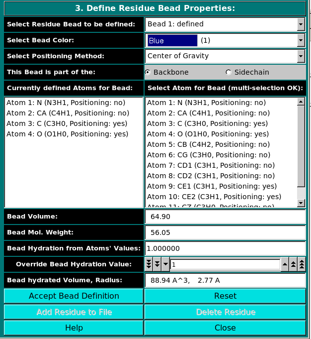 Define Residue Bead Properties